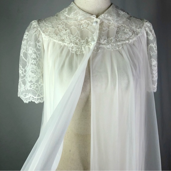 VINTAGE Artemis peignoir white sheer lace collar romantic bridal sissy 32 - Picture 4 of 10